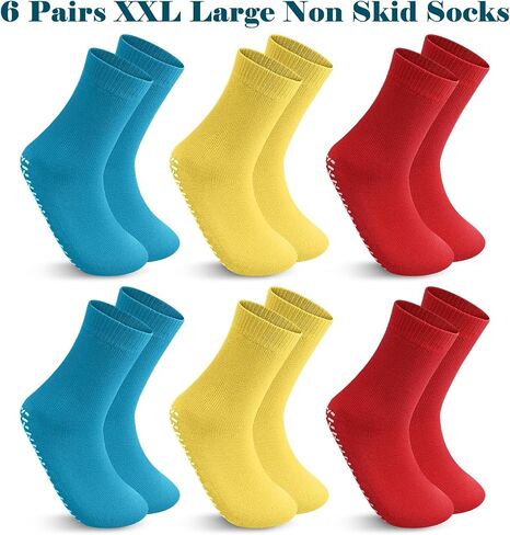 Panitay 6 Pairs XX-Large Slipper Socks Terry Ring Non Slip Safety Socks Wide Non Skid Socks Gripper Socks for Adults Home Hospital, Blue Red and Yellow in Saudi Arabia