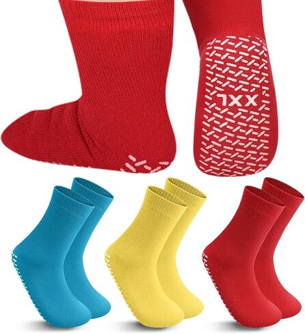 Panitay 6 Pairs XX-Large Slipper Socks Terry Ring Non Slip Safety Socks Wide Non Skid Socks Gripper Socks for Adults Home Hospital, Blue Red and Yellow in Saudi Arabia