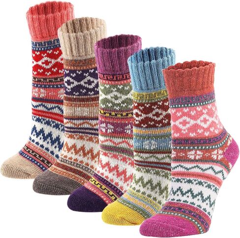 YZKKE 5Pack Womens Vintage Winter Soft Warm Thick Cold Knit Wool Crew Socks, Multicolor, free size in Saudi Arabia
