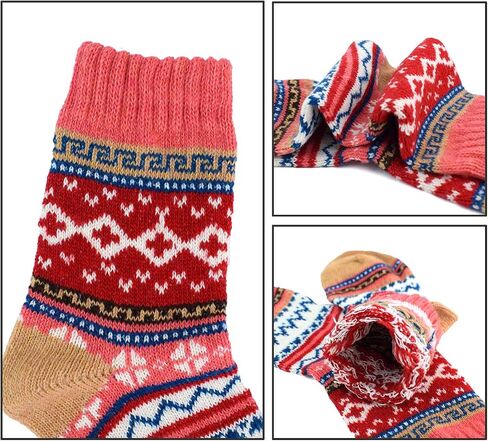 YZKKE 5Pack Womens Vintage Winter Soft Warm Thick Cold Knit Wool Crew Socks, Multicolor, free size in Saudi Arabia