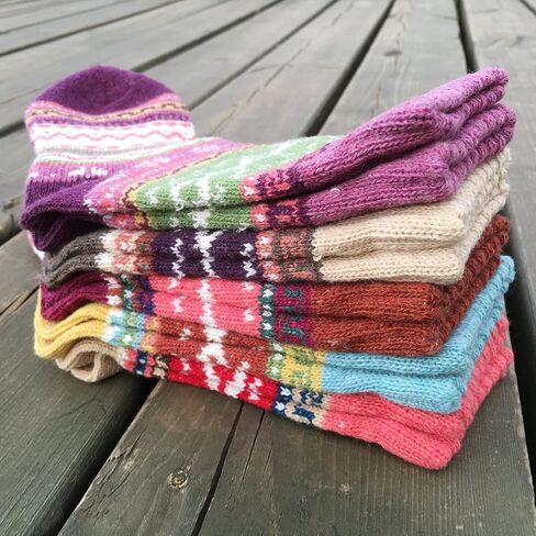 YZKKE 5Pack Womens Vintage Winter Soft Warm Thick Cold Knit Wool Crew Socks, Multicolor, free size in Saudi Arabia