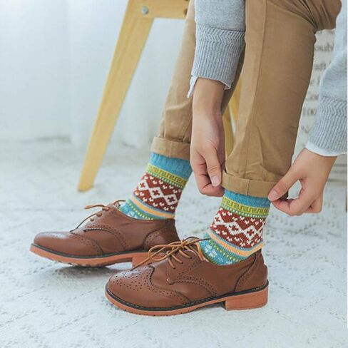 YZKKE 5Pack Womens Vintage Winter Soft Warm Thick Cold Knit Wool Crew Socks, Multicolor, free size in Saudi Arabia