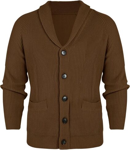 Karlywindow Mens Shawl Collar Cardigan Sweater Cable Knit Button Down Winter Chunky Sweater with Pockets in Kuwait