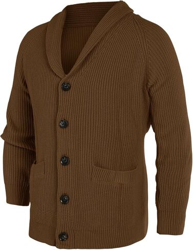 Karlywindow Mens Shawl Collar Cardigan Sweater Cable Knit Button Down Winter Chunky Sweater with Pockets in Kuwait