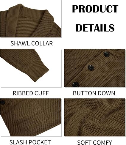 Karlywindow Mens Shawl Collar Cardigan Sweater Cable Knit Button Down Winter Chunky Sweater with Pockets in Kuwait
