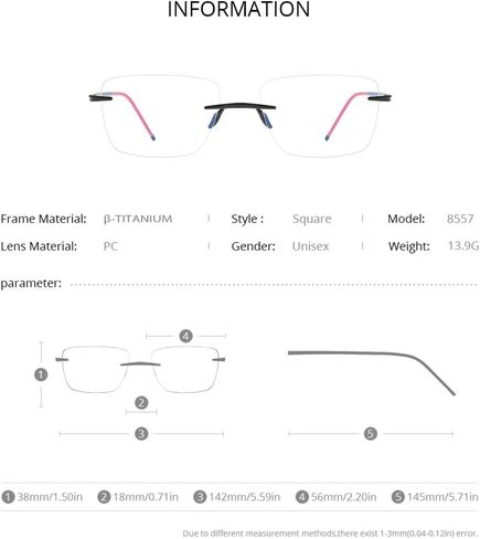 FONEX Titanium Glasses Frame Men,Rimless Square Eyeglasses Frameless Myopia Optical Eyewear 8557 in Saudi Arabia