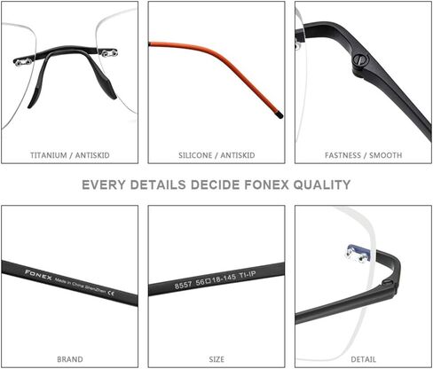 FONEX Titanium Glasses Frame Men,Rimless Square Eyeglasses Frameless Myopia Optical Eyewear 8557 in Saudi Arabia