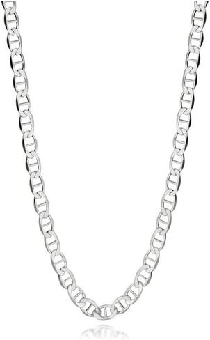 925 Sterling Silver 3.5MM, 4.5MM, 5.5MM, 6.5MM, 8MM,9MM,10.5MM,12MM Solid Flat Mariner Link Chain Necklace- Sterling Silver Necklace Chain, Men and Women, Made In Italy 18" 20" 22" 24" 26" 28"30" in Saudi Arabia
