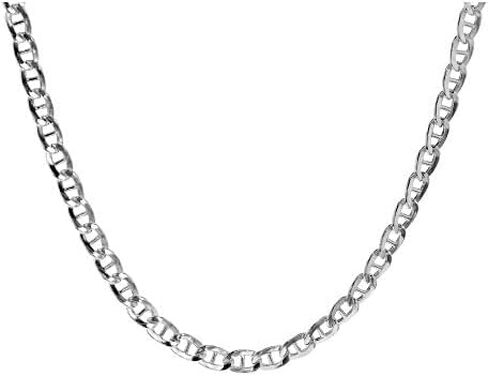 925 Sterling Silver 3.5MM, 4.5MM, 5.5MM, 6.5MM, 8MM,9MM,10.5MM,12MM Solid Flat Mariner Link Chain Necklace- Sterling Silver Necklace Chain, Men and Women, Made In Italy 18" 20" 22" 24" 26" 28"30" in Saudi Arabia