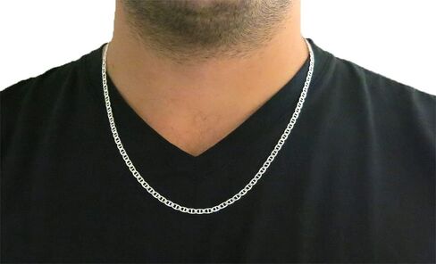 925 Sterling Silver 3.5MM, 4.5MM, 5.5MM, 6.5MM, 8MM,9MM,10.5MM,12MM Solid Flat Mariner Link Chain Necklace- Sterling Silver Necklace Chain, Men and Women, Made In Italy 18" 20" 22" 24" 26" 28"30" in Saudi Arabia