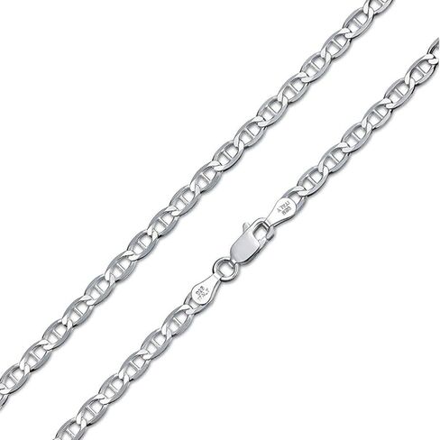 925 Sterling Silver 3.5MM, 4.5MM, 5.5MM, 6.5MM, 8MM,9MM,10.5MM,12MM Solid Flat Mariner Link Chain Necklace- Sterling Silver Necklace Chain, Men and Women, Made In Italy 18" 20" 22" 24" 26" 28"30" in Kuwait