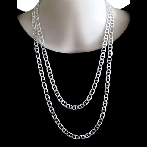 925 Sterling Silver 3.5MM, 4.5MM, 5.5MM, 6.5MM, 8MM,9MM,10.5MM,12MM Solid Flat Mariner Link Chain Necklace- Sterling Silver Necklace Chain, Men and Women, Made In Italy 18" 20" 22" 24" 26" 28"30" in Kuwait
