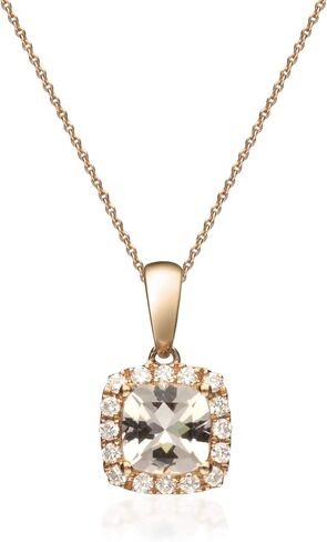 Gin & Grace 10K Rose Gold Genuine Morganite Pendant with Diamonds for women | Ethically, authentically & organically sourced (Cushion-cut) shaped Morganite hand-crafted jewelry for her | Morganite Necklace for women in Saudi Arabia