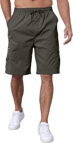 Men's Cargo Shorts Elastic Waist Outdoor Relaxed Fit Sport Shorts Jogger SweatShorts with Multi-Pocket in Kuwait