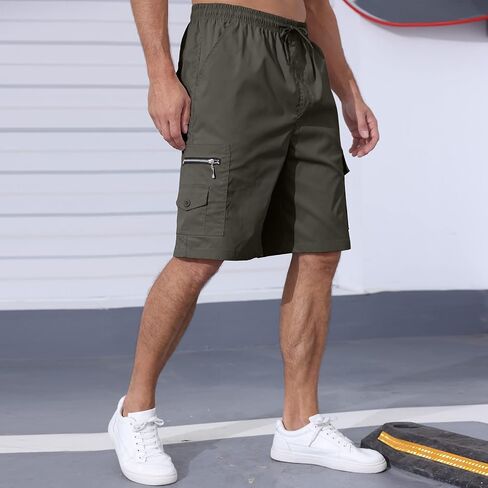 Men's Cargo Shorts Elastic Waist Outdoor Relaxed Fit Sport Shorts Jogger SweatShorts with Multi-Pocket in Kuwait