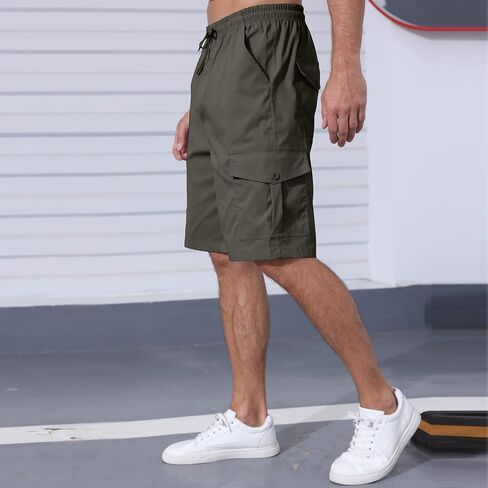 Men's Cargo Shorts Elastic Waist Outdoor Relaxed Fit Sport Shorts Jogger SweatShorts with Multi-Pocket in Kuwait