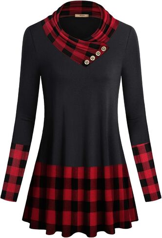 Miusey Women's Long Sleeve Cowl Neck Form Fitting Casual Tunic Top Blouse in Kuwait