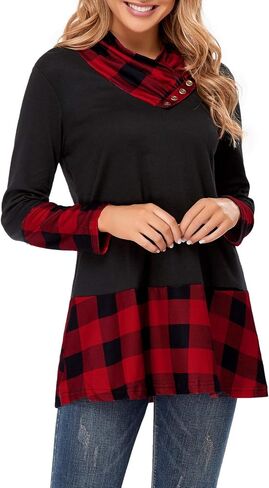 Miusey Women's Long Sleeve Cowl Neck Form Fitting Casual Tunic Top Blouse in Kuwait