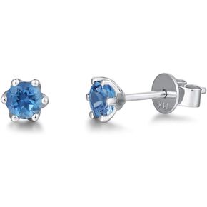 Agvana 14K Solid Gold Diamond Cut Solitaire Genuine Aquamarine Topaz Tiny Stud Earrings for Women Birthstone Jewelry Anniversary Birthday Gifts for Women Girls Mom Wife Her, Size 5mm in Saudi Arabia