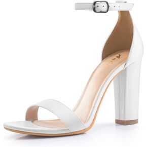Ankis White Heels Wedding Shoes for Bride Women Chunky Heels Pearl High Heels Heeled Sandals 4 Inch in Kuwait
