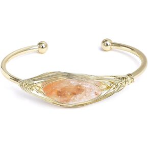 LWQQWL Golden Cuff Bangle Handmade Wrapped Gemstone Cuff Bracelet Devil's Eye Healing Crystal Bright Eyes Bracelet