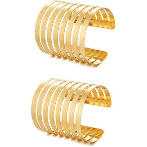 BOMAIL 2 Pcs Cuff Bangle Bracelet Set for Women Open Wide Wire Bracelets Gold Wrist Cuff Wrap Bracelet Adjustable
