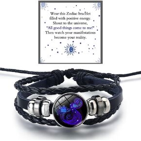 DIOWUS Zodiac Signs Spirit Bracelet For Women Men, 12 Constellation Leather Multilayer Handmade Woven Adjustable Bracelets Unisex Glow in the Dark Zodiac Jewelry Birthday Gifts Boys Girls in Saudi Arabia