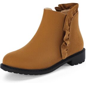 Coutgo Girls Toddler Ankle Boots Low Chunky Heel Side Zipper Cute Dress Ruffle Booties Little Big Kid
