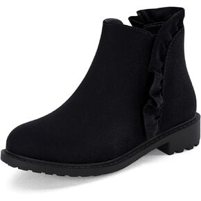 Coutgo Girls Toddler Ankle Boots Low Chunky Heel Side Zipper Cute Dress Ruffle Booties Little Big Kid