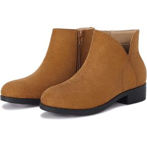 Coutgo Girls V Cutout Ankle Boots Chunky Low Heels Zipper Dress Booties for Toddler/Little/Big Kid