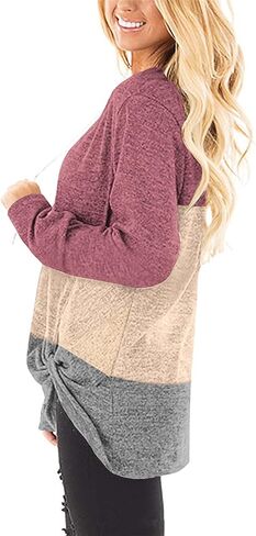 تي شيرتات Sieanear للسيدات كاجوال بأكمام طويلة وعقدة ملتوية من الأمام in Kuwait