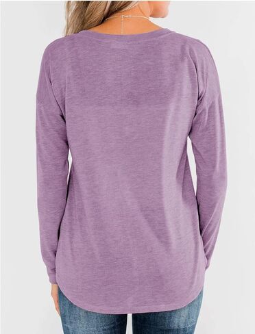 بلوفر نسائي من Topstype بأكمام طويلة من Henley مع أزرار سفلية كاجوال فضفاض مناسب برقبة على شكل حرف V in Kuwait