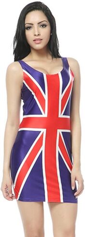 سترة MTFSMETOO النسائية المثيرة ذات الفستان النحيف المرنة، العلم البريطاني، مقاس واحد أزرق in Kuwait