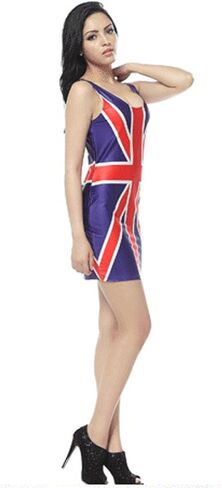سترة MTFSMETOO النسائية المثيرة ذات الفستان النحيف المرنة، العلم البريطاني، مقاس واحد أزرق in Kuwait
