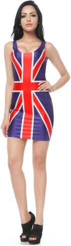 سترة MTFSMETOO النسائية المثيرة ذات الفستان النحيف المرنة، العلم البريطاني، مقاس واحد أزرق in Kuwait