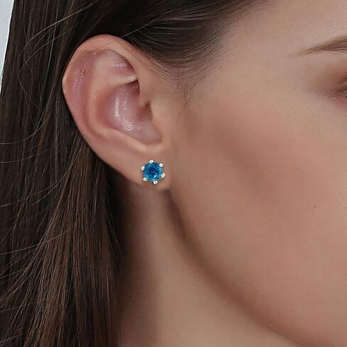Agvana 14K Solid Gold Diamond Cut Solitaire Genuine Aquamarine Topaz Tiny Stud Earrings for Women Birthstone Jewelry Anniversary Birthday Gifts for Women Girls Mom Wife Her, Size 5mm in Saudi Arabia