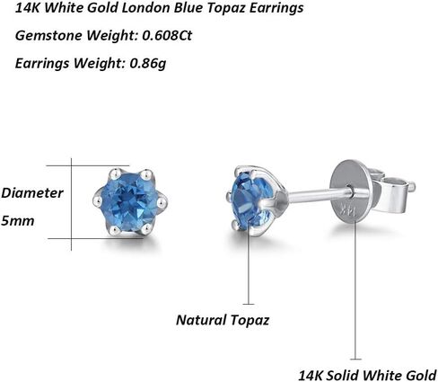Agvana 14K Solid Gold Diamond Cut Solitaire Genuine Aquamarine Topaz Tiny Stud Earrings for Women Birthstone Jewelry Anniversary Birthday Gifts for Women Girls Mom Wife Her, Size 5mm in Saudi Arabia