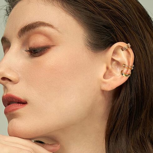 POXTEX أصفاد الأذن الذهبية للنساء غير مثقوبة 14K الذهب الحقيقي غير مؤلم غير زلة الأفعى الكفة الأقراط للنساء مقاوم للماء العصرية مكتنزة لذيذ مكعب زركونيا كليب على حلق الغضروف للنساء الفتيات الهدايا in Kuwait