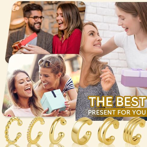 POXTEX أصفاد الأذن الذهبية للنساء غير مثقوبة 14K الذهب الحقيقي غير مؤلم غير زلة الأفعى الكفة الأقراط للنساء مقاوم للماء العصرية مكتنزة لذيذ مكعب زركونيا كليب على حلق الغضروف للنساء الفتيات الهدايا in Kuwait