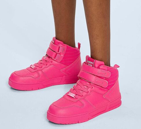 LUCKY STEP Women's High Top Fashion Sneakers Basketball Ankle Boots Walking Tennis Shoes Platform Hook and Loop Casual Faux Leather Sneaker in Kuwait