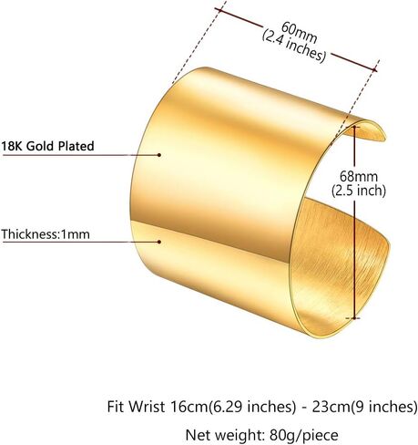 U7 Women Wide Armband Bangle Stainless Steel/Gold Plated Statement Party Jewelry,Upper Arm Cuffs Chunky Bracelet 30-60MM Wide Open Cuff Bracelets in Saudi Arabia
