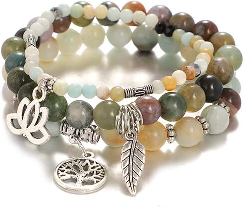 UEUC Tree of Life Yoga Healing Stone Bracelets,Multilayer Lotus Chakra Stone Reiki Bracelet Sets,Anxiety Crystal Natural Stone,for Women Stress Relief in Kuwait