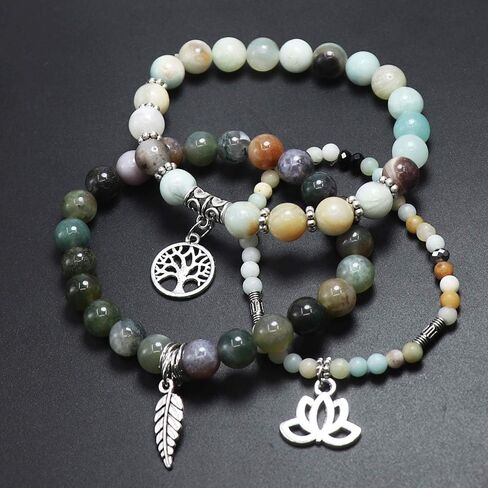 UEUC Tree of Life Yoga Healing Stone Bracelets,Multilayer Lotus Chakra Stone Reiki Bracelet Sets,Anxiety Crystal Natural Stone,for Women Stress Relief in Kuwait