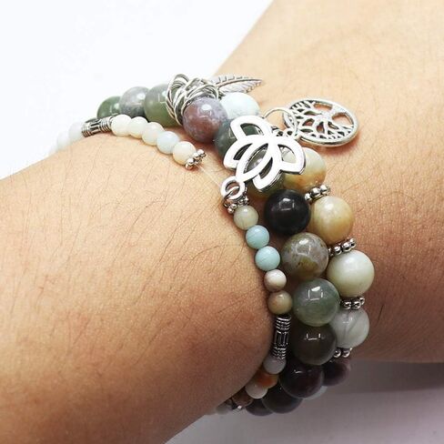 UEUC Tree of Life Yoga Healing Stone Bracelets,Multilayer Lotus Chakra Stone Reiki Bracelet Sets,Anxiety Crystal Natural Stone,for Women Stress Relief in Kuwait
