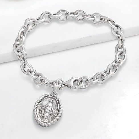 Ross-Simons Italian Sterling Silver Miraculous Medal Charm Bracelet. 7 inches in Saudi Arabia