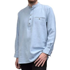 Lee Valley - Genuine Irish Cotton Flannel Grandfather Shirt - Men's (Large, LV11 Plain Blue) in Saudi Arabia
