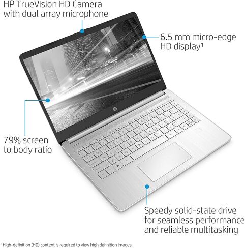 أحدث كمبيوتر محمول HP 14 لعام 2022، شاشة HD IPS مقاس 14 بوصة، معالج AMD Ryzen 3 3250U، رسومات AMD Radeon، ذاكرة الوصول العشوائي 32 جيجابايت، 1 تيرابايت SSD، USB من النوع C، HDMI، عمر بطارية طويل يصل إلى 10 ساعات، Windows 11 + قطعة قماش من الألياف الدقيقة in Kuwait