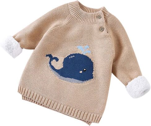 Evelin LEE Baby Boys Girls Cable Knit Pullover Sweater Fleece Lined Jumpers Cartoon Sweatshirt in Saudi Arabia