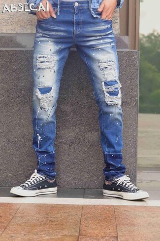 ABSECAI Men's Ripped Jeans Slim Fit Skinny Stretch Jeans Pant in Saudi Arabia