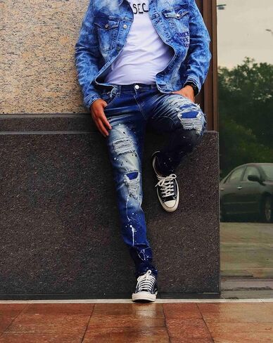 ABSECAI Men's Ripped Jeans Slim Fit Skinny Stretch Jeans Pant in Saudi Arabia